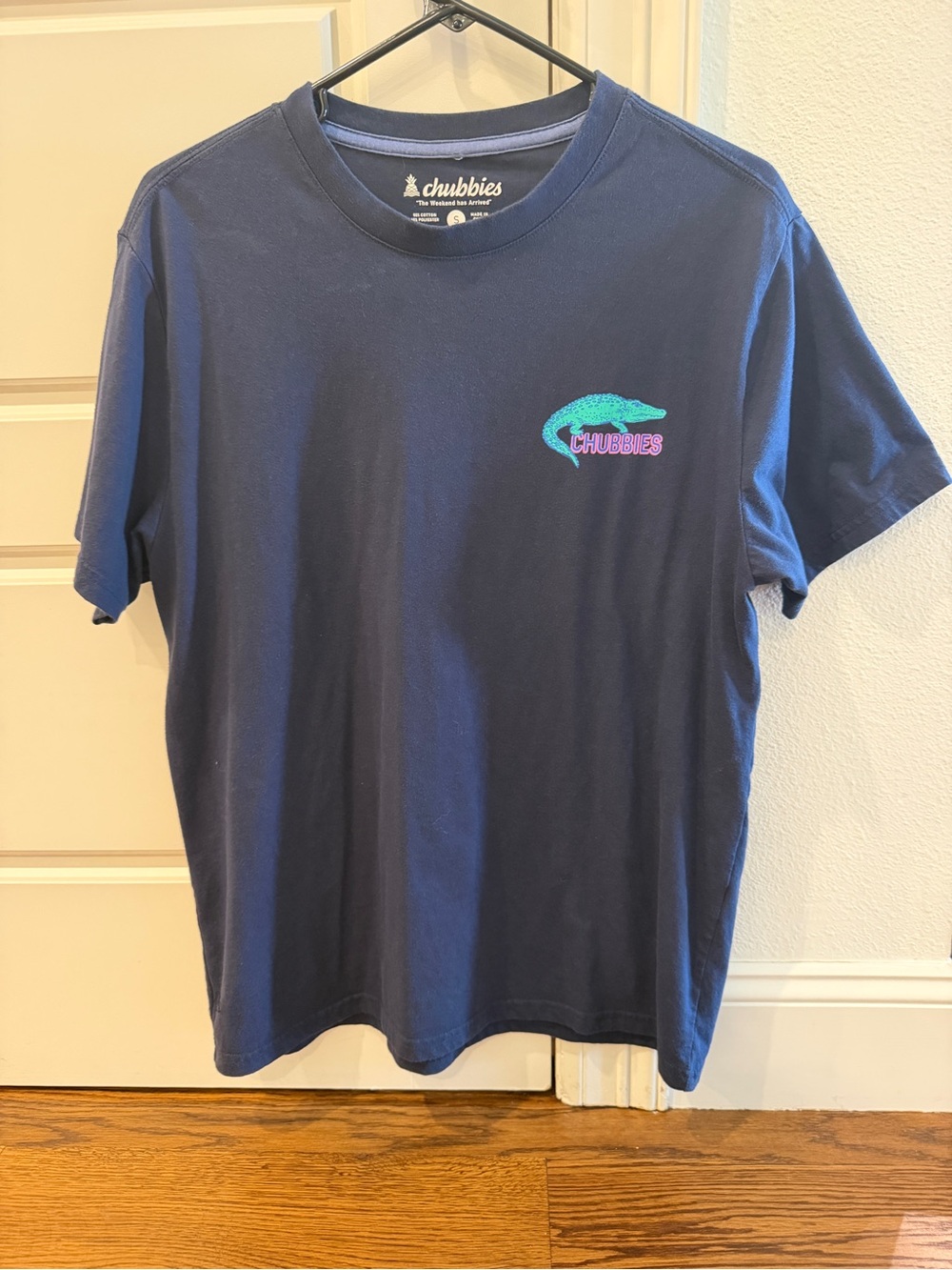 chubbies Navy Tee with Teal & Purple Logo